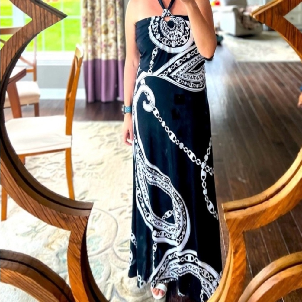 WHBM Black & White Halter Maxi Dress